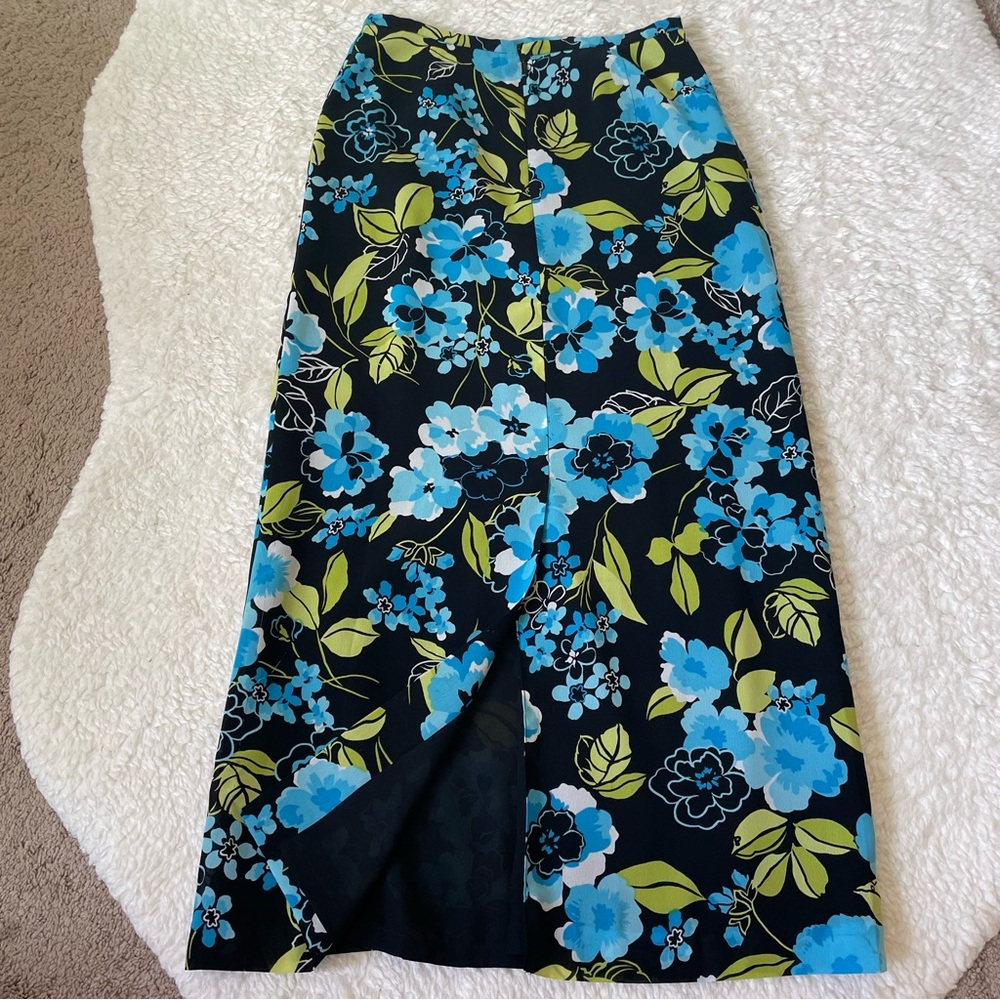Annex Petite Blue Floral 2pc Skirt Matching Set Sleeveless Midi Small 2000s - Picture 6 of 13